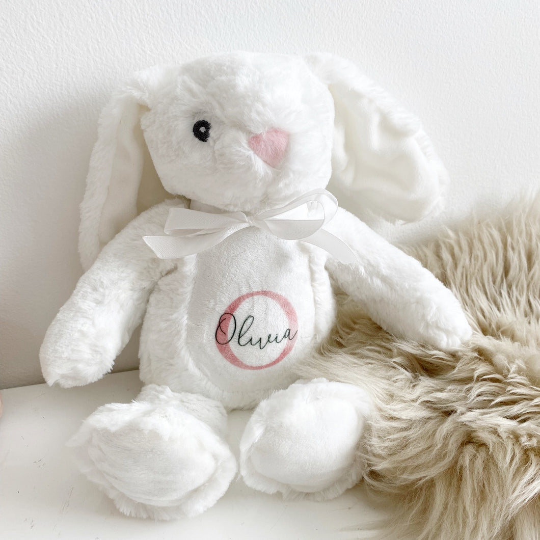 Bamse med navn, personlig bamse, kanin med navn, dåbsgave til pige, barnedåbsgave, gave til baby, my little nordic
